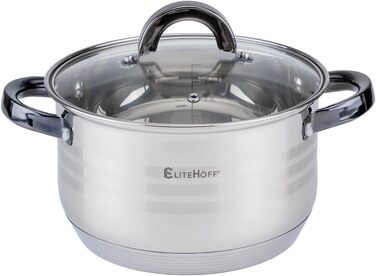 Набір каструль та сковорідок EliteHoff Induktion (8 предметів) з нержавіючої сталі, з кришками та чорними ручками, для всіх типів плит