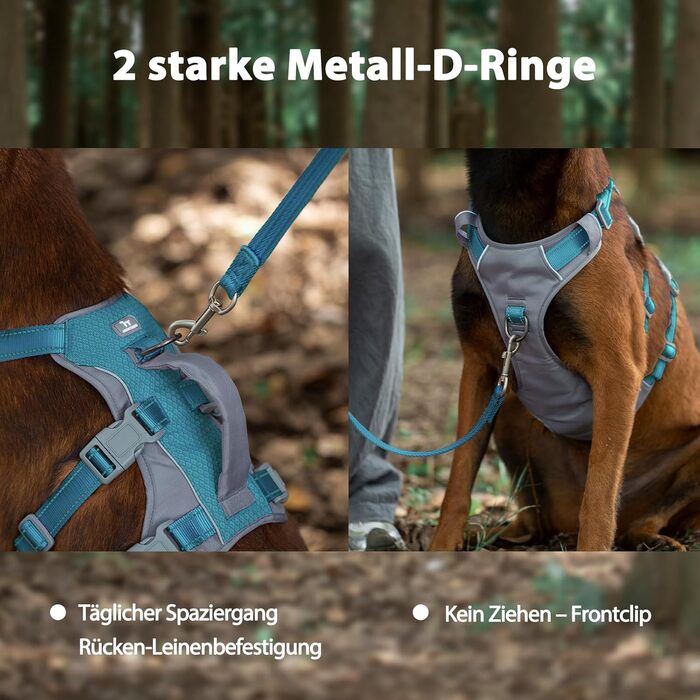 Шлейка безпеки Huntboo для собак, антизламна, від паніки, з ручкою, регульована, для малих, середніх та великих собак (M), блакитно-зелений (1 шт.)