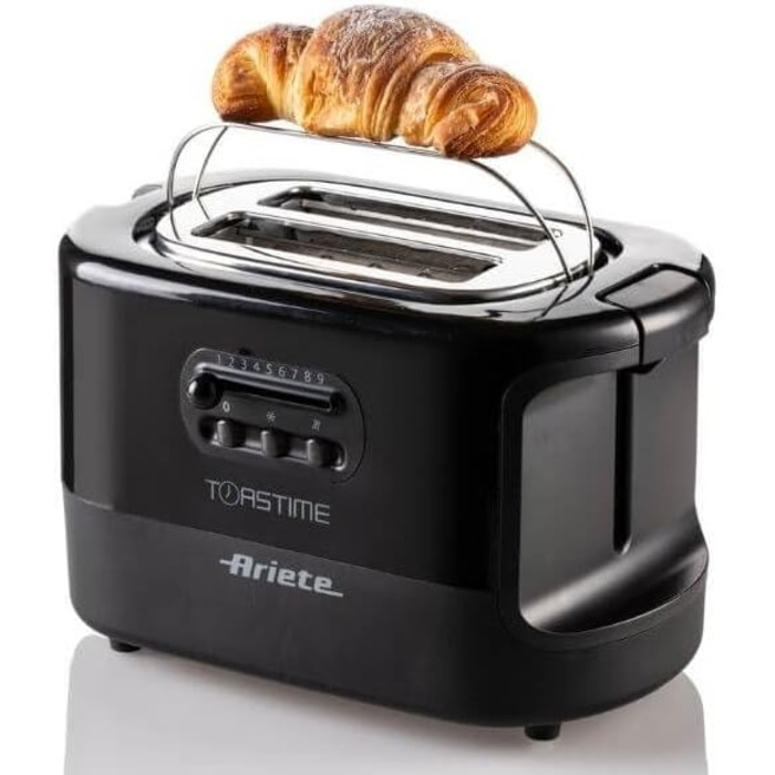 Тостер Ariete 159 Toastime: 2 відділення, пружинний захват, розморожування, підігрів, 700 Вт, нержавіюча сталь, чорний