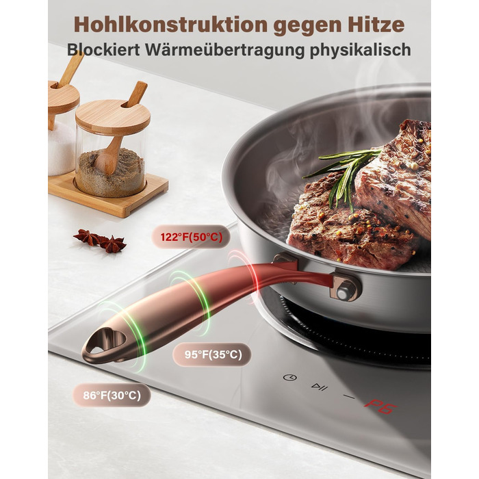 Пательня сталева 28 см Titan, не покрита, індукційна, з ручкою з рожевого золота, 18/10, для всіх типів плит та посудомийки, без PTFE/PFOA