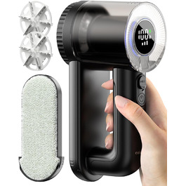 Електричний видалення ворсу з тканини з щіткою для ворсу, XL, з цифровим дисплеєм, 3 великі леза, видалення ворсу з одягу, меблів, ковдр, чорний