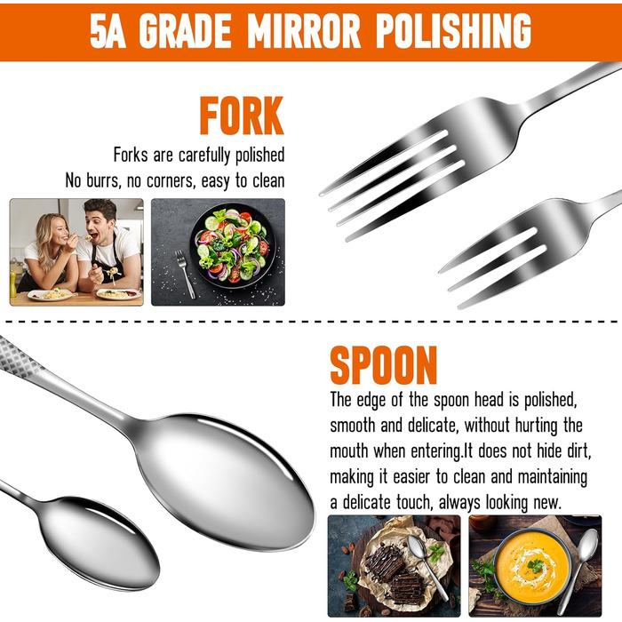 Набір столових приборів на 8 осіб, 40 предметів: ножі, виделки, ложки. Виготовлений з нержавіючої сталі, дзеркально відполірований, придатний для миття в посудомийній машині. Сріблястий колір.