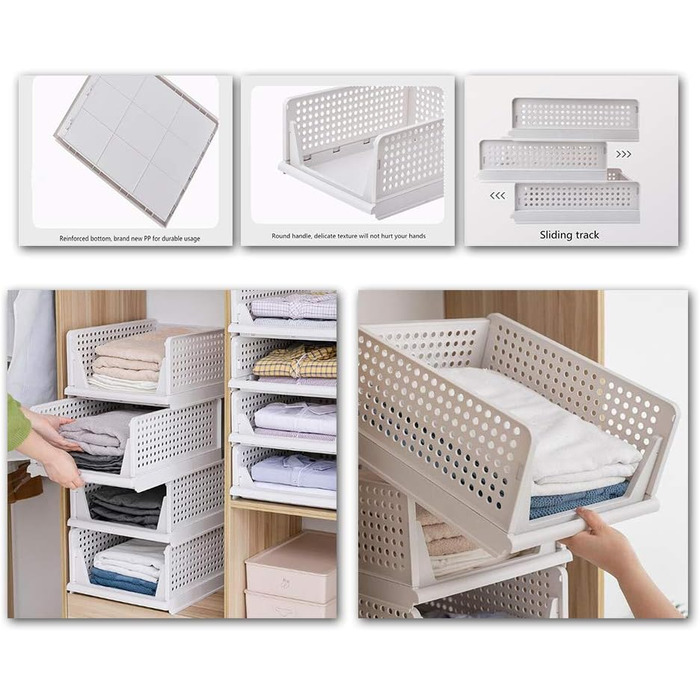 Ygapuzi 2 Pack Stackable Clothes Storage Basket Organizer Drawer Cabinet Shelf Divider Separator Desktop Container for Closet Wardrobe Kitchen Bathroom Office (White - 2Pack)