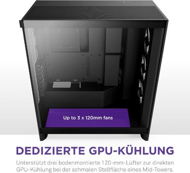 Корпус NZXT H7 Flow | Mid-Tower ATX з покращеною вентиляцією | Чорний | Підтримка 3 x 120 мм вентиляторів для охолодження GPU