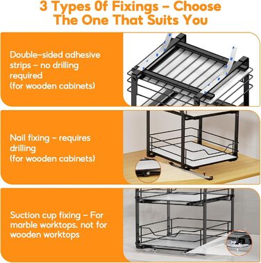 Висувна полиця для спецій на 2 яруси, регульована висота, органайзер для кухонної шафи. Висувна полиця для спецій з наклейками для кухні та робочої поверхні, розмір 26x23x23 см