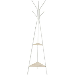 VASAGLE Coat Rack in Tree Shape, Clothes Rack, Freestanding Wardrobe, Industrial Design, with 2 Shelves, for Clothing, Hats, Bags, Vintage Brown-Black RCR16BXV1 (Beige + Pearl White)
