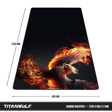 Ігровий килимок для миші Titanwolf XXL 1200x600мм з принтом Phoenix — великий килимок на весь стіл для миші та клавіатури, покращує точність та швидкість