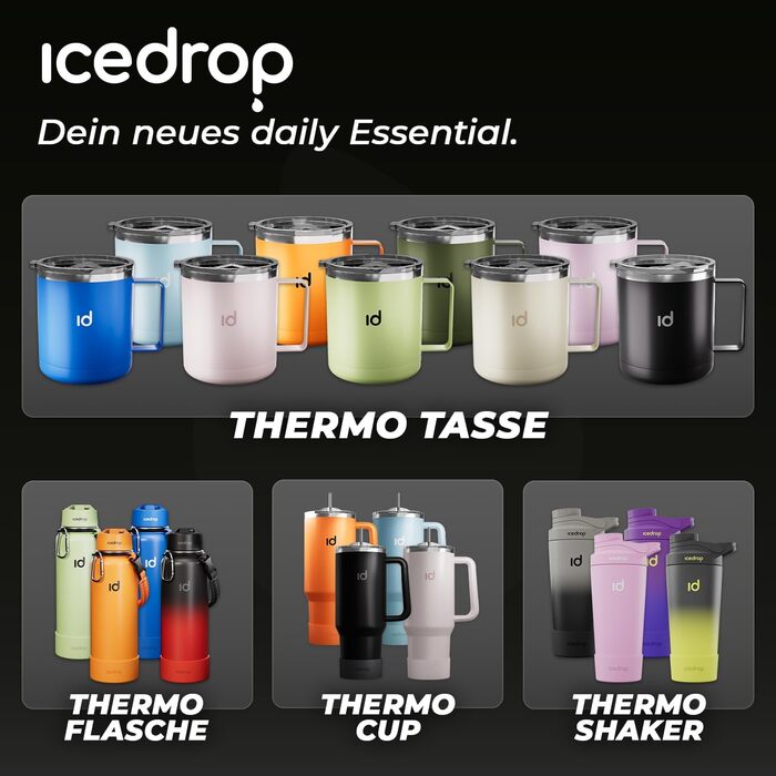 Термокружка IceDrop® з нержавіючої сталі, 330 мл, з кришкою. 100% захист від протікання. Зручна термокружка для гарячих та холодних напоїв, з ручкою. Ідеально для подорожей - чорна