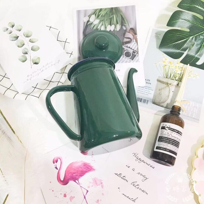 JMAHM Enamel Teakettle Coffee Pot 1L Water Kettle Can Be Used for Coffee, Tea, Milk, Oil, Induction Cooker Gas Stove Universal (Green)