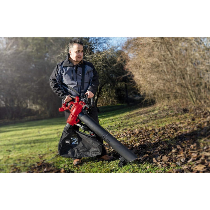 Einhell Electric Leaf Blower GC-EL 3000 E, Wheels, Lightweight, Bag (3.000 W, Suction/Blowing Function, Adjustable Auxiliary Handle, 45 L Collection Bag, Blowing Airflow 300 km/h, Max. Suction Performance 840 m³/h)