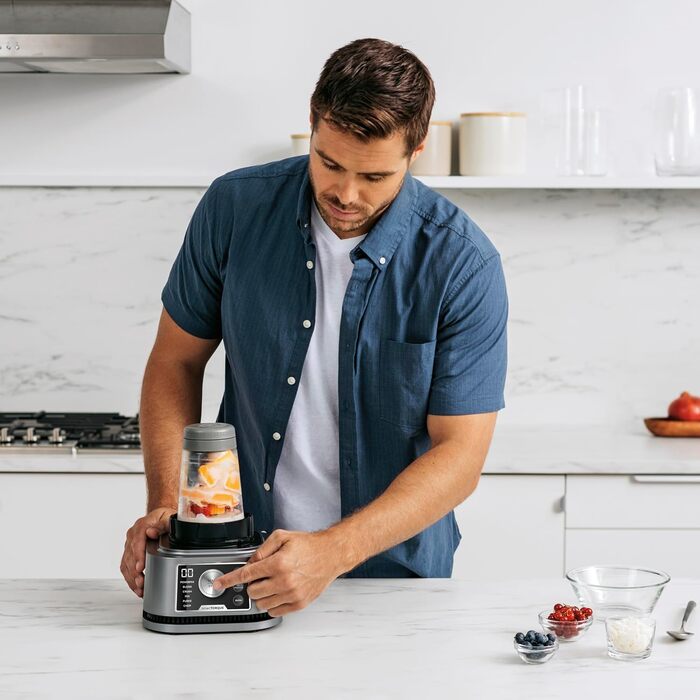 Ninja Foodi Power Nutri Mixer Smoothie Maker 3-in-1, thick spreads & frozen drinks, automatic programs, 2.1L pitcher, 700ml cup & 400ml bowl with Power Paddle, 1200W, Silver CB350EU 3-in-1 Mixer, 1200W