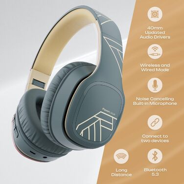 PowerLocus P7 Bluetooth навушники Over-Ear, складні, бездротові з басами, Hi-Fi стерео, з функцією гучного зв'язку, USB-C зарядка, тривалий час роботи для iPhone/PC/TV (Лінійний сірий)