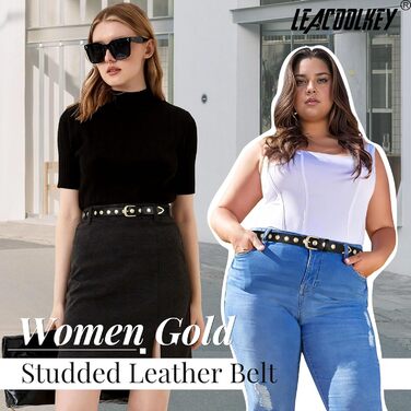 Жіночий шкіряний ремінь LeaCoolKey з пряжкою, з шипами, для джинсів та штанів, чорний, розмір M (82-91 см)