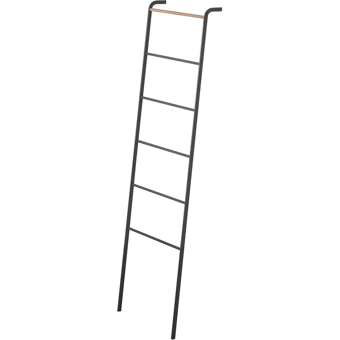 Yamazaki 2813 TOWER Leaning Clothes Rack, Black, Steel/Wood, Minimalist, 45 x 24 x 160 cm