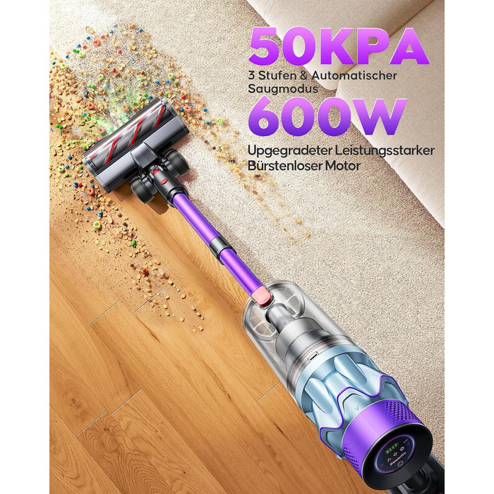 Бездротовий акумуляторний пилосос 600W з ароматерапією та станцією зарядки, 1.5L контейнер, для дому, авто, видалення шерсті тварин, твердих поверхонь, килимів