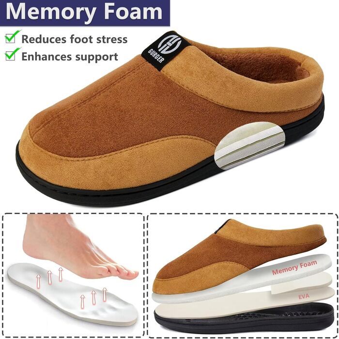 Чоловічі халапи GURGER з піною Memory Foam, антиковзаючі, для дому та вулиці, розмір 40-51, зелені (40/41 EU, коричневі)