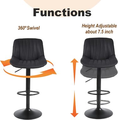 Youhauchair Adjustable Swivel Bar Stools with Backrest - PU Leather, Modern Kitchen Bar Stools (2-Pack, Black)