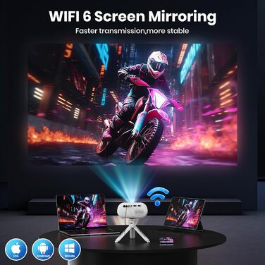 Портативний проєктор Mini Beamer 1080p з Wi-Fi та Bluetooth, сумісний з HDMI, смартфоном, USB, TV-Stick. Ідеально для домашнього кінотеатру та спальні. Чорний (Бежевий)