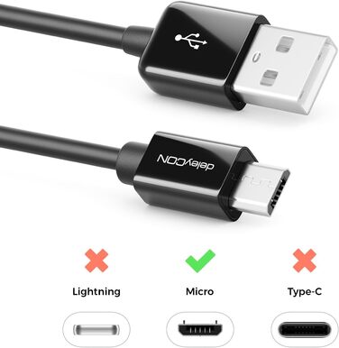 Кабель Micro USB deleyCON 0.15м для Android, смартфонів, планшетів, MP3 плеєрів, камер - Чорний