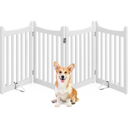 Yaheetech Freestanding Dog Gate - 4 Panel Pet Barrier, 60.5 x 201.5 cm - White