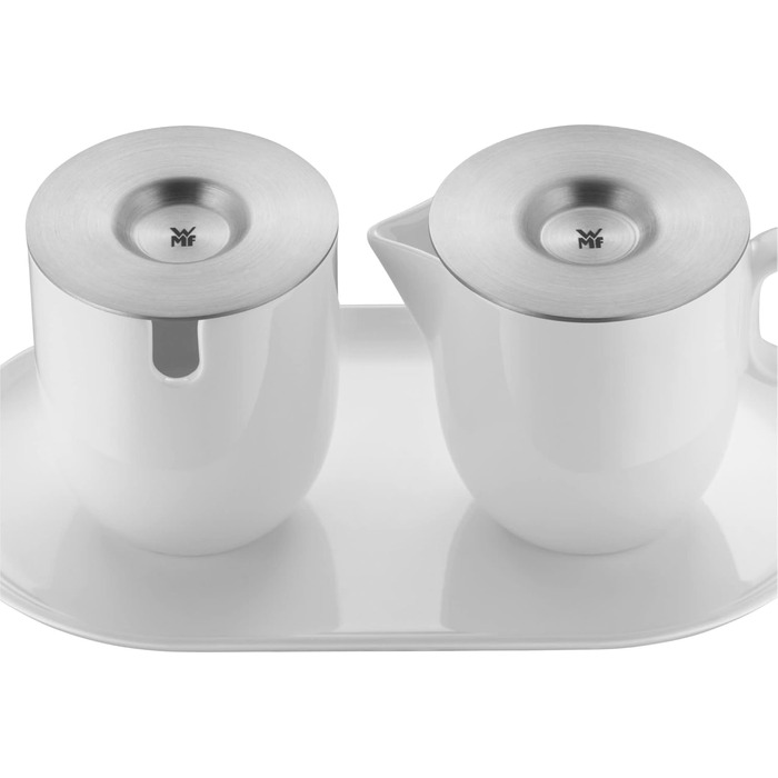 WMF Barista Sugar Bowl & Cream/Milk Pitcher Set - 130ml & 170ml - Porcelain with Lids and Saucers - Dishwasher Safe