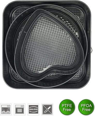 Набір форм для випічки тортів (3 шт.) з антипригарним покриттям, карбонова сталь, круглі, серцеподібні, квадратні