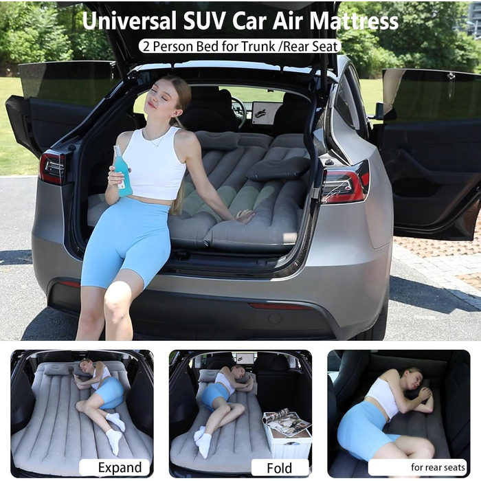 Надувний матрац для автомобіля SUV: для кемпінгу, подорожей, надувний матрац для багажника/заднього сидіння, сірий колір