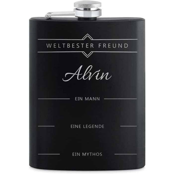 Набір Maverton Flachmann Set: фляга 200 мл з гравіюванням + 4 склянки для шнапсу 20 мл з воронкою - чорна фляга для чоловіків (Дружба)