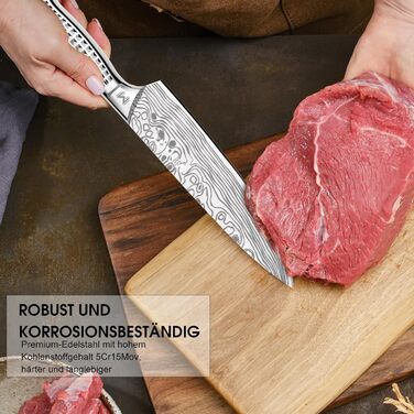 MOSFiATA 17-Piece Professional Knife Set with Titanium Coating - Stainless Steel Kitchen Knives, Chef's Knife Set with Finger Guards & Gift Box (Outdoor)