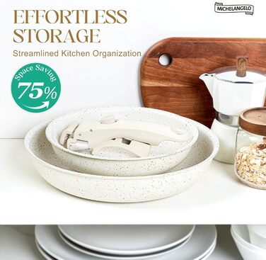 Набір сковорідок Michelangelo з антипригарним покриттям, індукційні, 20/24/28 см, знімний ручка, до 240°C, чорний