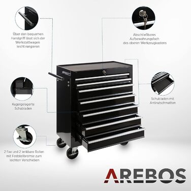 Arebos 7-Drawer Tool Cart with Central Lock