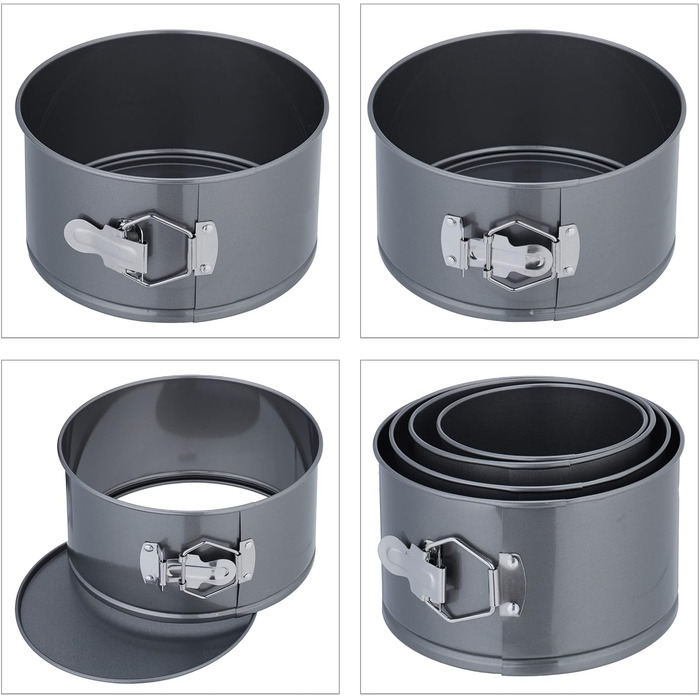 Набір форм для випічки Relaxdays, 4 шт., Ø 12-18 см, сталь вуглецева, антипригарне покриття, круглі, антрацит