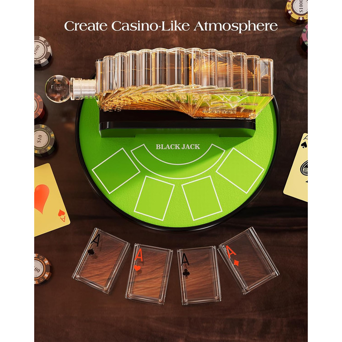 Набір для віскі Kollea Blackjack: Декантер 37,2 Oz та 4 келихи, стиль Казино, подарунок для чоловіків