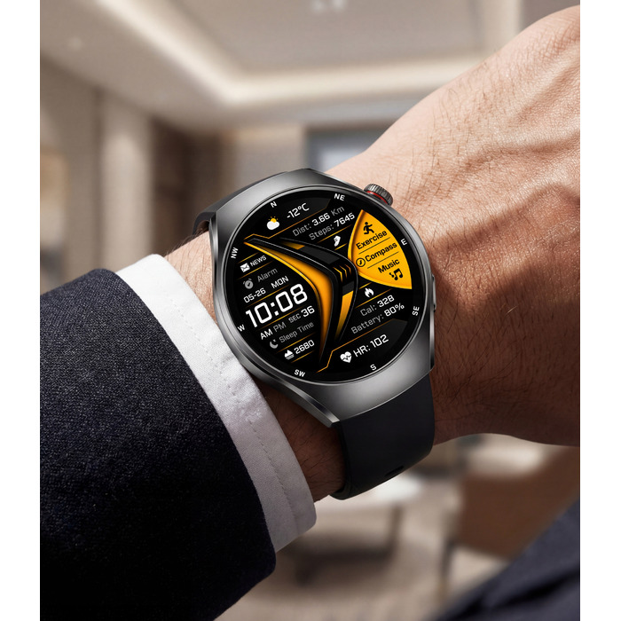 Смарт-годинник Lazird Zegarek з AMOLED-дисплеєм, вимірюванням тиску та рівня глюкози, чорний