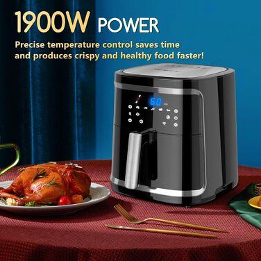 Aigostar Cube Smart WiFi - Hot Air Fryer 7L XXL, 1900W Airfryer with APP Control, Hot Air Fryer with 7 Cooking Functions, Touchscreen, Timer Function, 20 Recipe PDF, Oil-Free, DIY Menu.