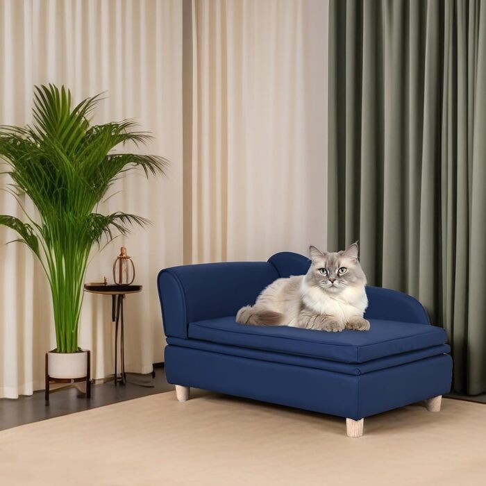 Софа для собак та котів Yoonnie room з PU-шкіри з місцем для зберігання, з дерев'яним каркасом, з подушками, для цуценят та котів (Перловий білий)