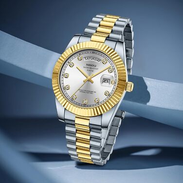 Годинник чоловічий NIBOSI 2627-gold Silver: кварцовий годинник з нержавіючої сталі, водонепроникний, з датою та календарем, бізнес-стиль