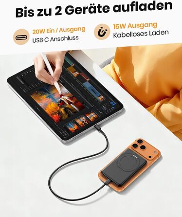 Портативний зарядний акумулятор SOARAISE 10000mAh з PD 20W, USB-C та бездротовою зарядкою, LED дисплеєм, чорний