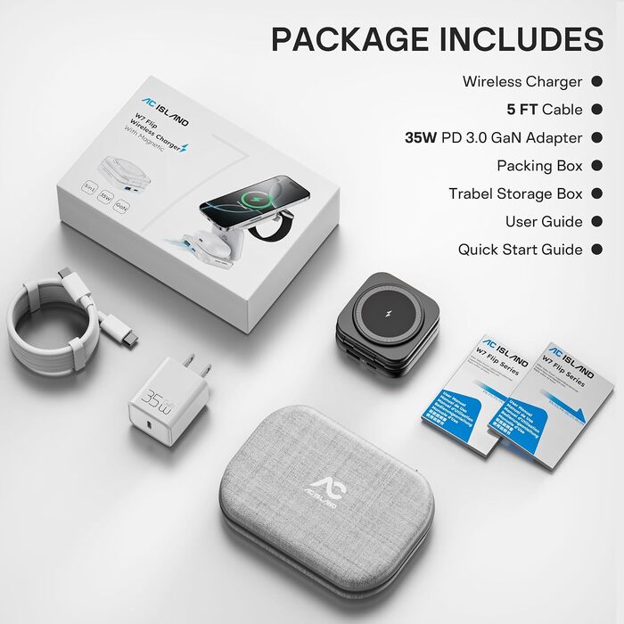 Бездротова зарядна станція AC Island 5-в-1 для iPhone 17/16/15/14/13/12, Apple Watch Ultra/11 та AirPods Pro, MagSafe, складана, срібляста (з адаптером 35W)