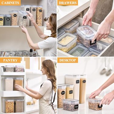 Набір контейнерів для продуктів з кришкою, 16 шт., BPA free, герметичні, для зберігання круп, борошна, цукру, з етикетками (1.6л)