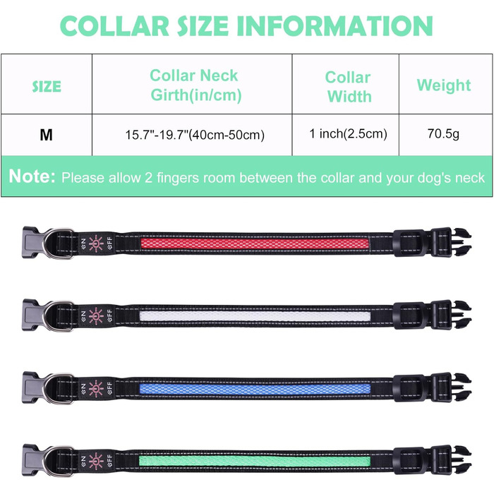 Світловідбиваючий нашийник для собак AUAUY з LED підсвіткою, USB-зарядка, водонепроникний, регульований, безпечний, 6 кольорів (-S), S(11.8-15.7'/30-40 cm) (Зелений)