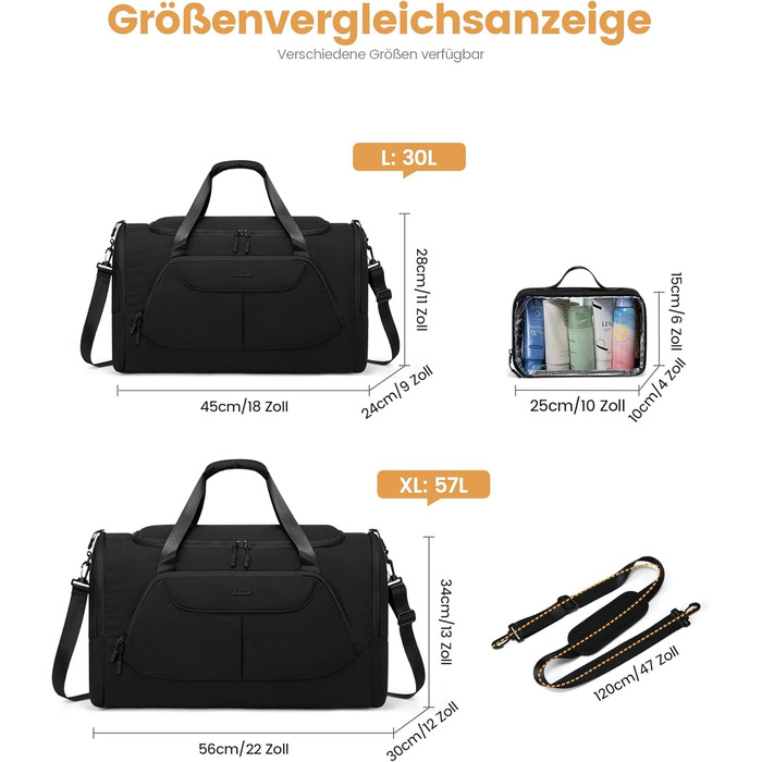 Спортивна сумка LOVEVOOK для жінок, 30 л: туристична сумка з відділенням для взуття та мокрих речей, невелика сумка для спортзалу, плавання, сауни, ручної поклажі для спорту, фітнесу, тренувань та подорожей, водонепроникна дорожня сумка-мішок (B-чорний, 5