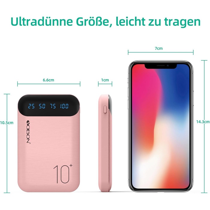 Портативний акумулятор Power Bank 10000mAh з двома USB виходами та USB-C входом (рожевий)