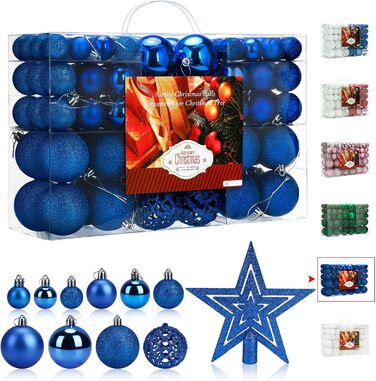 101 шт. блакитні ялинкові кулі Aitsite 6см/4см/2см, пластикові прикраси для ялинки, декор для дому, свята