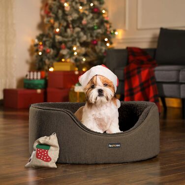 Feandrea Dog Bed, Dog Basket, Reversible Cushion, 73 x 60 x 27 cm, Brown PGW031K01