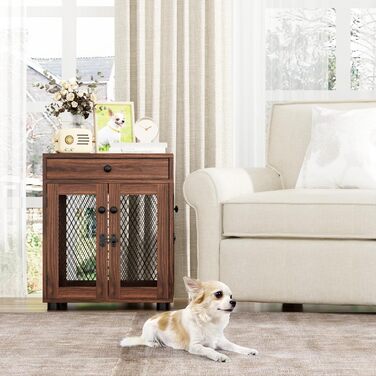 Клітка для собак VOWNER з дерева, 3 двері, з ящиком, 51x60x62 см, для собак до 20 кг, горіховий колір