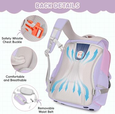 Дитячий рюкзак для школи (1-4 клас) з нагрудним ременем, для дітей 6-10 років, з відбиваючими елементами, фіолетовий