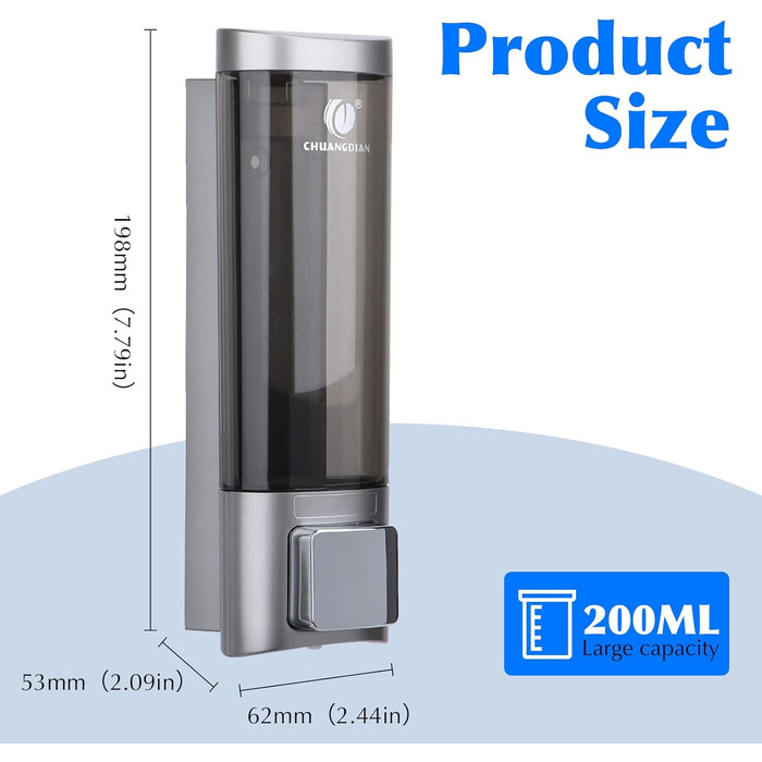 Дозатор мила настінний без свердління REAQUE, 200 мл, для душу, шампуню, дезінфікуючого засобу, мила, чорний