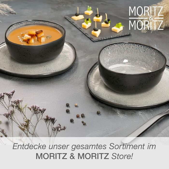 Набір органічних мюслі-мисок Moritz & Moritz (6 шт.) з кераміки, 500 мл, сучасний дизайн, градієнт кольору, стійкі до миття в посудомийній машині (сірий, сервіровочна миска (2x))