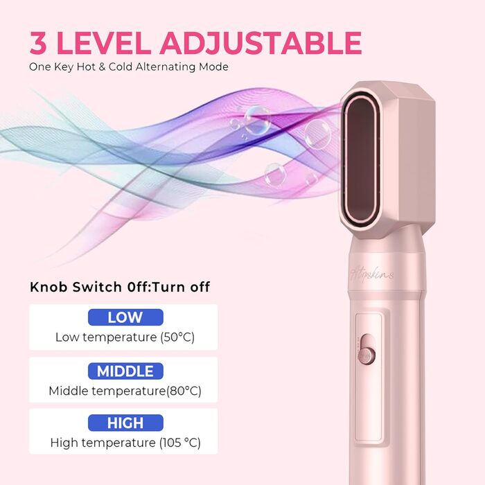 Набір для укладки волосся Atopskins 6 в 1: фен-щітка, локони, термощітка, 1000W, рожевий